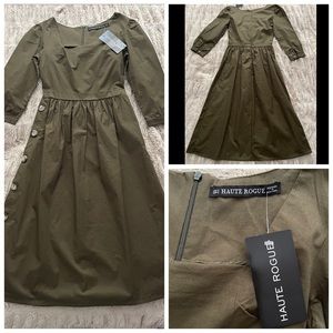 Haute Rogue Olive Green Midi Dress.